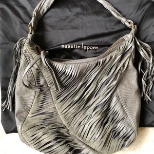 Nanette Lepore leather fringe handbag gray